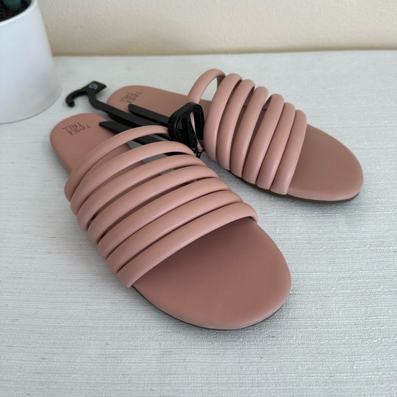 New Time And Tru Blush Pink Vegan Tubular Multi Band Slide Sandals Woman’s 9 - Picture 3 of 9